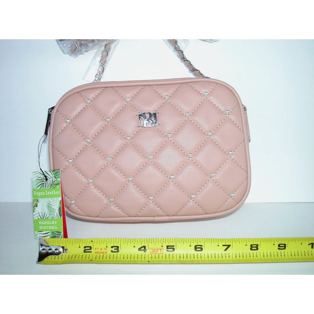 Badgley Mischka Quilted Vegan Leather Crossbody Bag In Blush Pink